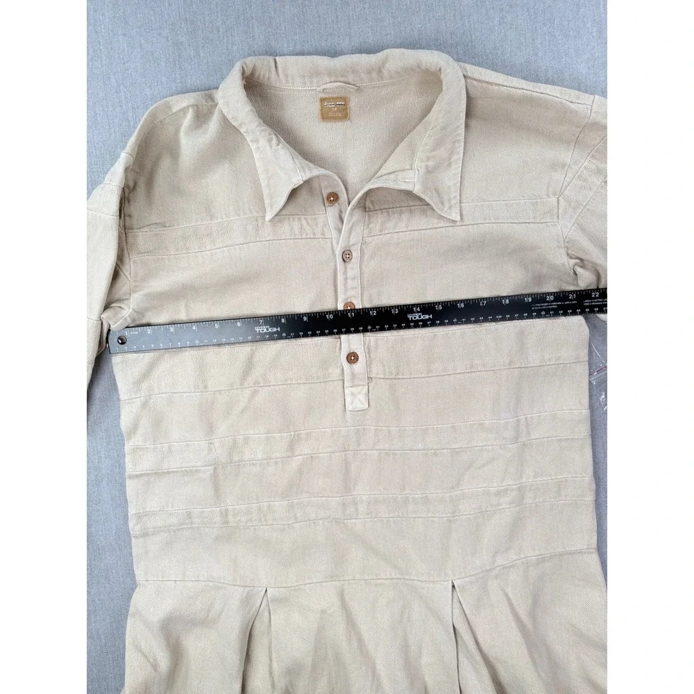 Free People Tan‎ Cotton Ribbed Henley Peplum Tunic Top Long Sleeve Beige Small